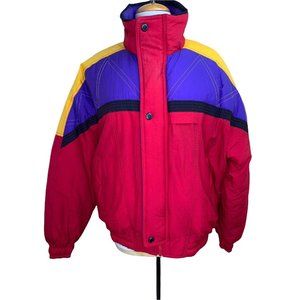 Vtg MEMBERS ONLY Women's Color Block Puffer Jacket M Size 10 Red Purple Yellow